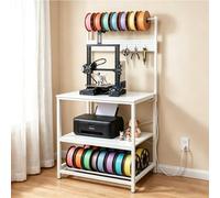 NORTHSKY 3D Printer Stand with Filament Storage & Pegboard Rack, Heavy Duty 3D Printer Table with 4 Outlets & Removable Rack, Includes 4 Hooks for Tools, Home Studio Office-White