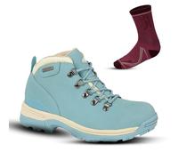 Northwest Territory Ladies Trek Nubuck Leather Waterproof Walking/Hiking Trekking Camping Boots with Assorted Socks, Sky Blue, 6