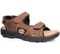 Northwest Territory Mens Leather Sandals Sports Velcro Straps, with Padded Insole (Brown, UK 9)