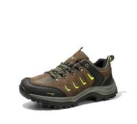 NORTIV 8 Men's Waterproof Hiking Shoes Leather Low-Top Walking Shoes Mens Trainers Sport and Outdoor Climbing Wide Fit Trekking Hiking Footwear,Size 13,Black/Brown/Yellow,Quest-1
