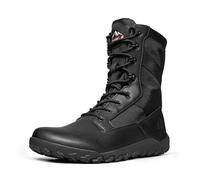 NORTIV 8 Men's Wide Toe Box Barefoot Military Tactical Boots for Men Zero Drop Work Minimalist Leather Side Zipper Motorcycle Combat Boots,Size 9,Black,SNMT26007M