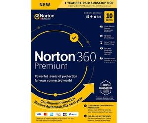 Norton 360 Premium 2026 with VPN | 10 Installations | 1 Year | Includes 75 GB Cloud Storage and automatic updates
