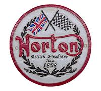 Norton British Motorcycles Logo Vintage Cast Iron Wall Sign Large Round Metal Plaque 24cm x 24cm