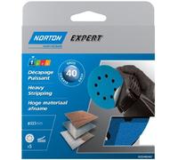 Norton Expert Pex Heavy-Stripping Sanding Discs with 8 Holes Self-Adhesive Diameter 115 mm 40 Grit Set of 5
