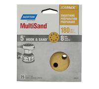 Norton Hook & Sand JobPack 49219 Hook & Loop Random Orbital Discs, P180 Fine Grit, Aluminum Oxide Abrasive, for Finish Sanding and Cleaning of Bare Surfaces, 5" x 8 Hole (A290) (Pack of 25)