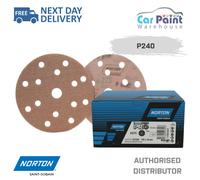 Norton P240 A275 PRO 150mm 15 Hole Sanding Discs Hook & Loop 100 Pack