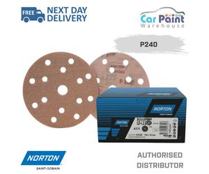 Norton P240 A275 PRO 150mm 15 Hole Sanding Discs Hook & Loop 100 Pack
