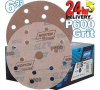 Norton Pro P600 Grit 15 Holes A275 6" 150mm Abrasive Self Grip Sanding Discs