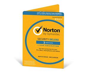 Norton Security Deluxe 2019 | 3 Devices | 1 Year | Antivirus Included | PC/Mac/iOS/Android | Activation Code by Post
