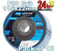 Norton Vulcan 10x Flap Discs 115x22mm P80 Grit aggressive cutting performance