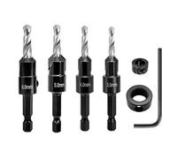 NORTOOLS Countersink Drill Bit Set, 4pcs TCT Wood Drills Woodworking Chamfer Counter with Pilot Drill and 1/4" Hex Shank Adjustable Countersink Set for Carpenters tools Woodworker Hobbyists 3 4 5 6mm