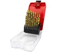 NORTOOLS HSS TiN Coated HSS Drill Bit Set with Round Shank for Steel, Soft Metal, Wood & Hard Plastic | Plastic Tool Display Storage Box | 19 pcs 1.0-13.0 x 0.5 mm