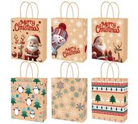 Norvens 18 Pcs Christmas Kraft Goody Gift Paper Bags with Handles, 6 Assorted Xmas Designs for Xmas Party Favors, Holidays Giving Goodie Bags & Gift Giving