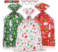 Norvens 3Pcs Extra Large Drawstring Sacks, Jumbo Decorative Bags 36x56 Inch, Giant Wrapping Bags with Gift Tags & Ties for Presents Toys, 3 Colors (Red, Green, White) for Party Favors