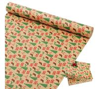 Norvens 44cm x 15M Wrapping Roll - Festive Design with Trees, Stockings and HOHO Letters, Kraft Paper for Xmas Gifts & Party Decor