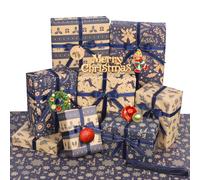 Norvens 50x70CM Christmas Wrapping Gift Paper, Navy Blue and Brown Recycled Gift Wrapping Paper 10 Sheet Xmas Wrapping Paper for Gifts Wrapping Arts Crafts Decorations