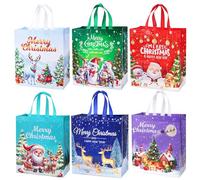 Norvens 6 Pack Christmas Tote Bag, Extra Large Reusable Grocery Bag with Handle, Present Bag, Shopping Bag for Holiday Xmas Event Party