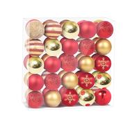 Norvens Christmas Tree Balls Set - 50 Pcs Shatterproof Ornaments, 9 Styles 4 CM Matte and Glitter Xmas Hanging Decor, Gold and Red