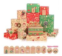Norvens Christmas Wrapping Paper 12 Sheets 50x70CM Recyclable Kraft Paper in Folded Sheets with 12 Vintage Designs Xmas Theme Pattern Designs