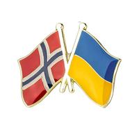 Norway and Ukraine Crossed Flags Enamel Metal Lapel Pin Badge - Norwegian Nordic Red Blue Flag and Ukrainian Blue Yellow Flag - Friendship Diplomatic Collectible Souvenir Gift - 2.4cm x 1.9cm