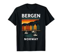 Norway Bergen Bryggen Norwegian Architecture Oslo Retro T-Shirt