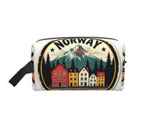 Norway Bergen Houses Printed Toiletry Storage Bag, Large Capacity Organizer Pouch for Power Bank and Cables Use