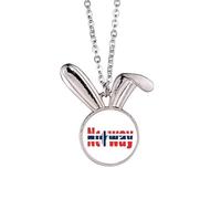 Norway Country Flag Name Art Deco Fashion Rabbit Necklace Pendant Bunny Animal Jewelry Gift