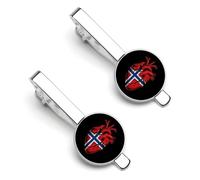 Norway Flag Anatomical Heart Tie Clips for Men Classic Necktie Tie Bars Tie Pins for Wedding Business