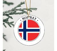 Norway Flag Christmas Hanging Ornaments Holiday Flags Ceramic Ornament 3.2 Inch Two Side Printed with Gold String Bright Collectible Holiday Keepsake for Couples Husband Wife Wedding Anniversary