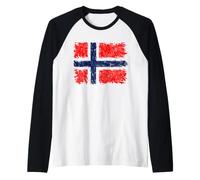 Norway Flag Disressed Pride Design Raglan Baseball Tee