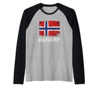 Norway Flag Grunge Distressed Nordic Cross Patriotic Norge Raglan Baseball Tee