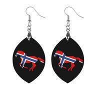 Norway Flag Horse Wooden Earrings Artistic Wood Pendants Vintage Earring Hooks Jewelry for Women Star