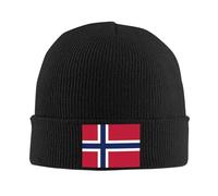 Norway Flag Knitted Hat Norway Knit Caps Beanie Norwegian Skull Hat for Men Women, Black, One size