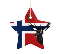 Norway Flag Norwegian Elk Cute Christmas Tree Decorations Star Shape Ceramics Ornaments Xmas Pendant Window Car