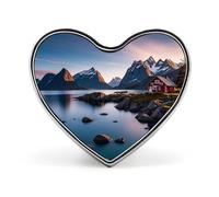 Norway Islands Button Pin Heart Shape Alloy Lapel Pins Badges Novelty Funny Enamel Pins Personalized Pinback Button Badges Cute Heart Brooche for Jackets Bags