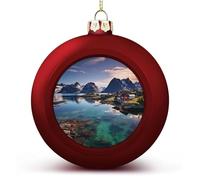 Norway Islands Christmas Ornaments Balls Shatterproof Large Xmas Tree Decorations Balls Red Decorative Hanging Ball for Farmhouse Home Fireplace Decor Holiday Party Favors