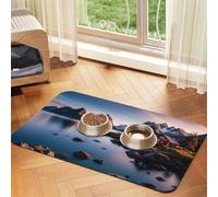 Norway Islands Dog Food Mats for Floors, 12x18 Inch Non-Slip Super Absorbent Pet Food Mat, Dishwasher Dog Mat for Food and Water, Cute Rubber Quick Dry Pet Feeding Mat for Dogs Puppy Cats