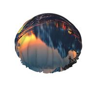 Norway Islands Double Layer Waterproof Shower Cap, Extra Large Soft Elastic Band, Reusable Bath Cap For Women Men,Full Print Design