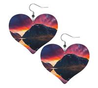 Norway Islands Double-Sided Dangle Earrings Faux Leather Large Earrings for Women Heart-Shape Lightweight Fall Winter Decorative Earrings for Women Holiday Concert Party Decor Gifts