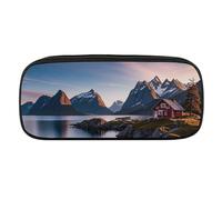 Norway Islands Pencil Case Waterproof Leather Pencil Pouch Multi-purpose Aesthetic Makeup Bag Cute Pen Bag Large Cosmetic Bag for Office Stationery, Travel
