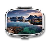 Norway Islands Pill Organizer Small Pill Box with Two Compartments Pill Case Metal Medicine Organizer Portable Medicine Box Holder Medication Holder Travel Pill Container