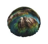 Norway Islands Print Double Layer Waterproof Shower Cap Women Men Reusable Bath Hair Caps Elastic Band