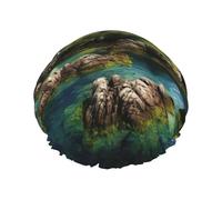 Norway Islands Print Shower Cap For Women Reusable Double Layer Stylish Soft Bath Cap With Lining Elastic Band