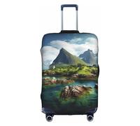 Norway Islands print Washable Travel Luggage Cover Abstract Colorful Print Luggage Suitcase Protector, White, Medium, White, Medium
