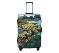 Norway Islands print Washable Travel Luggage Cover Abstract Colorful Print Luggage Suitcase Protector, White, Medium, White, Medium