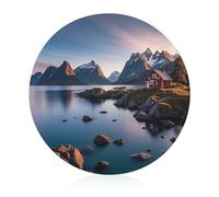 Norway Islands Tempered Glass Cutting Board for Kitchen Counter Decorative Round Glass Chopping Board for Countertop Non Slip Heat Resistant Chopping Block Glass Butcher Block 7.9"