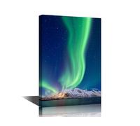 Norway Lofoten Islands-Starry Sky Winter Landscape on the North Canvas Wall Decor Aurora Borealis in Scandinavia Pictures Home Bedroom Living Room Decor Framed Ready to Hang 60x90cm