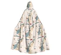 Norway Map With Various Icons Print Adults Hooded Cloak, Halloween Robe Hooded Cape Witch Wizard Cosplay Costumes For Men Women