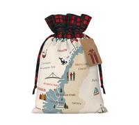 Norway Map With Various Icons Print Burlap Plaid Gift Bag, Holiday Drawstring Gift Bags,Party Favor Pouchs, Jewelry Pouch