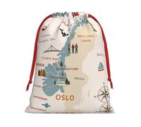 Norway Map With Various Icons Print Holiday Drawstring Gift Bags, Jewelry Pouch, Reusable Christmas Party Favor Pouchs, M